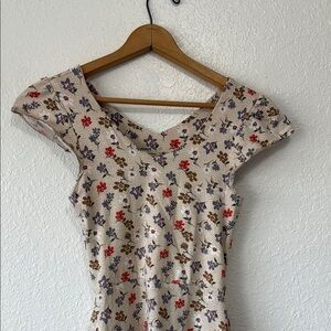 Pact Floral Fit and Flare Dress Organic Cotton Midi Cap Sleeve Summer Dress